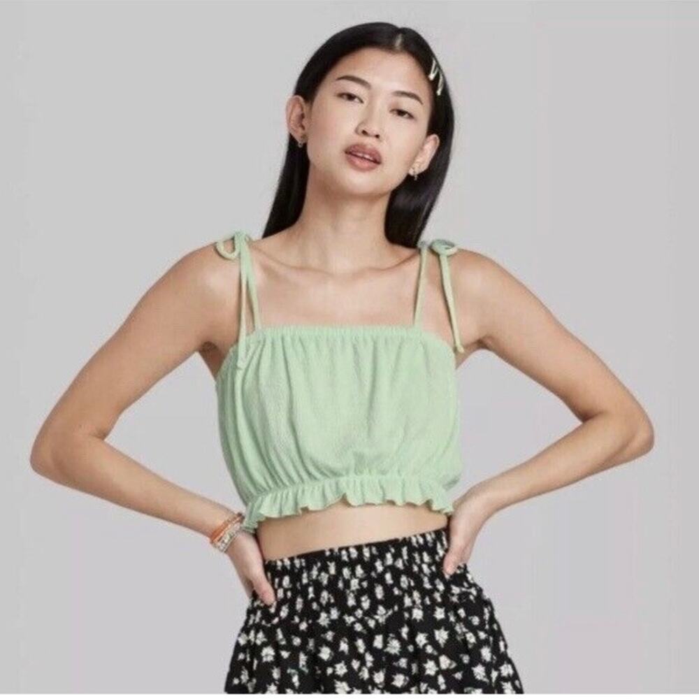 Wild Fable Ruffled Tie Strap Cropped Tank Top Mint Green Size Medium